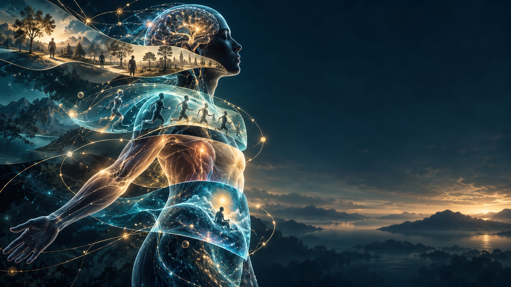 Camadas distintas de self, agência, corpo, memória e experiência consciente em uma pessoa.